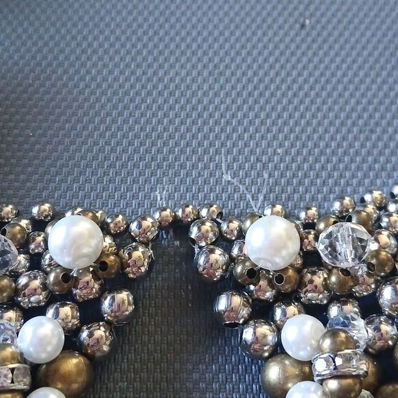 Pam Hiram Anthropologie Faux Pearl Crystal Peter Pan Collar Choker Necklace - Picture 6 of 14